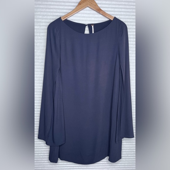 Free People Split Kimono Sleeve Navy Blue Draped Shirt Short Dress XS - Picture 11 of 11